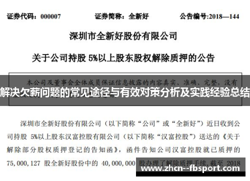 解决欠薪问题的常见途径与有效对策分析及实践经验总结